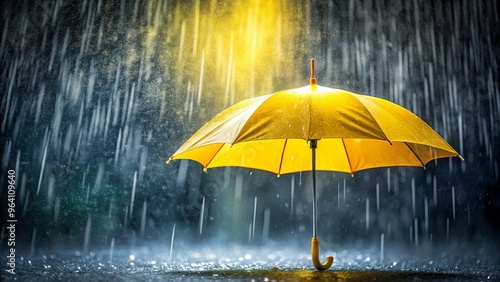 Wallpaper Mural Bright yellow umbrella standing out against a rainy backdrop Torontodigital.ca