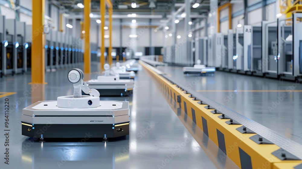 Fototapeta premium Automated Robots in Modern Industrial Factory