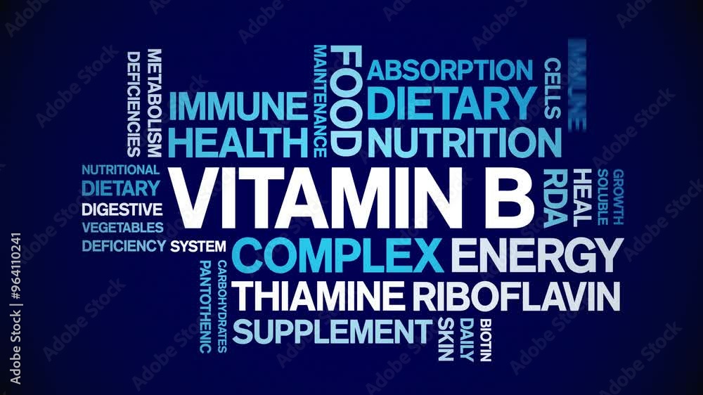 Vitamin B animated word cloud;text design animation tag kinetic typography seamless loop. Vitamin B animated word cloud;text design animation tag kinetic typography seamless loop.