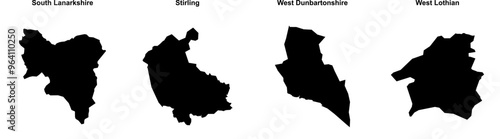 South Lanarkshire, Stirling, West Dunbartonshire, West Lothian outline maps