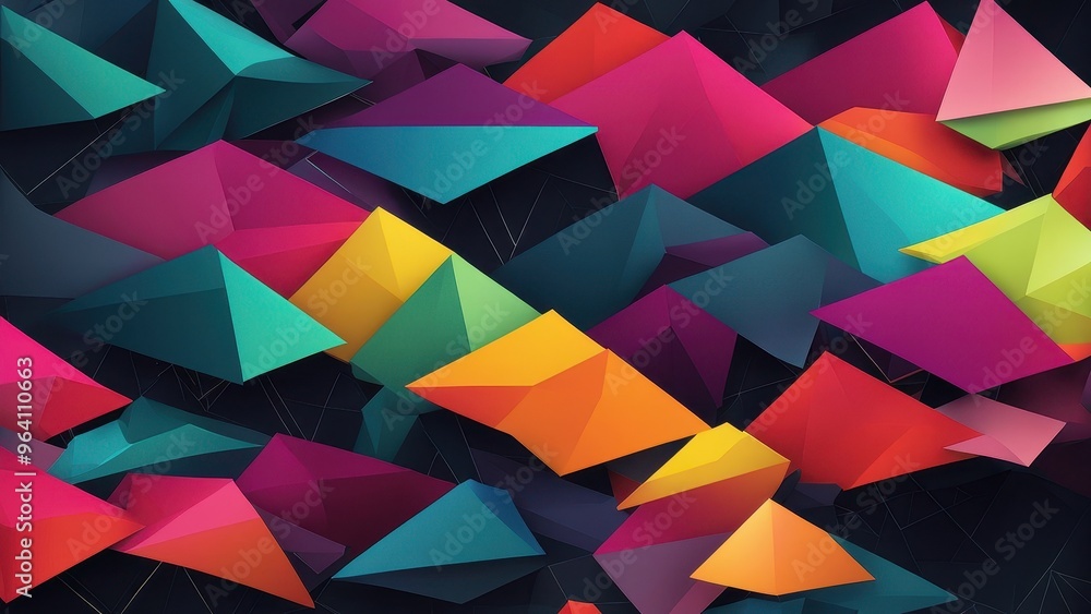 Obraz premium Abstract geometric shapes in vibrant colors creating a dynamic visual pattern.