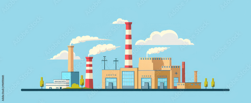 Obraz premium Modern Industrial Plant with Smokestacks