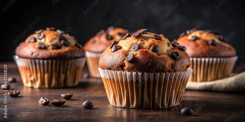Delicious chocolate chip muffins on a dark background Delicious chocolate chip muffins on a dark background