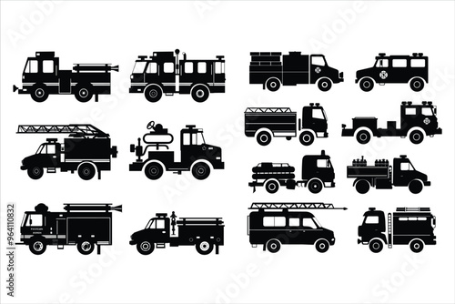 Fire Truck Silhouette Bundle, Fire Services Truck Silhouette Bundle set
