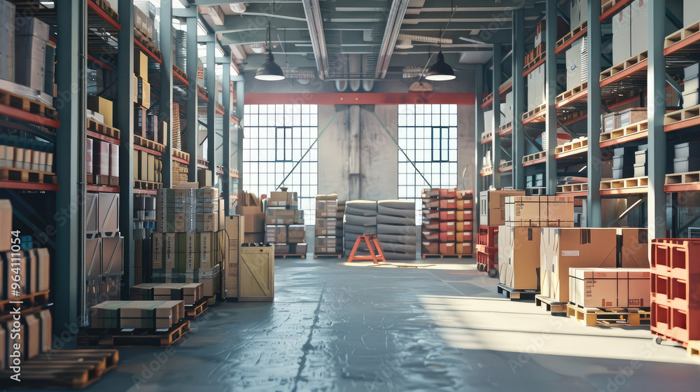 Modern Warehouse with Stacked Inventory Modern Warehouse with Stacked Inventory