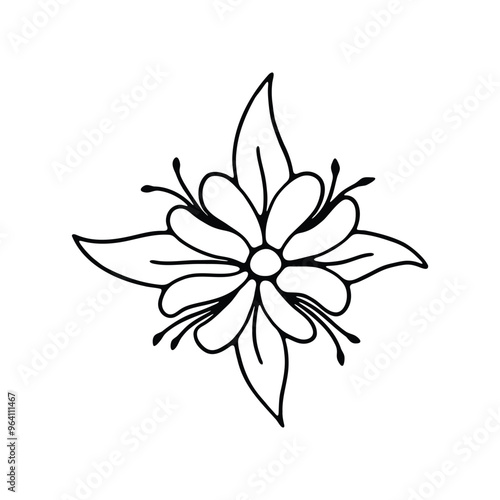 illustration of a detailed flower with large petals and leaves.