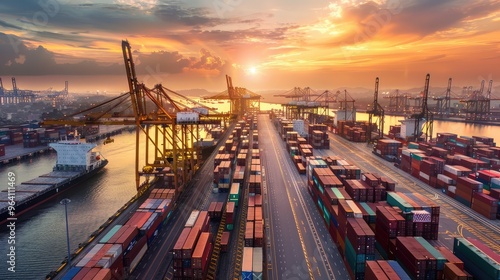 Wallpaper Mural Aerial View of Shipping Port at Sunset Torontodigital.ca