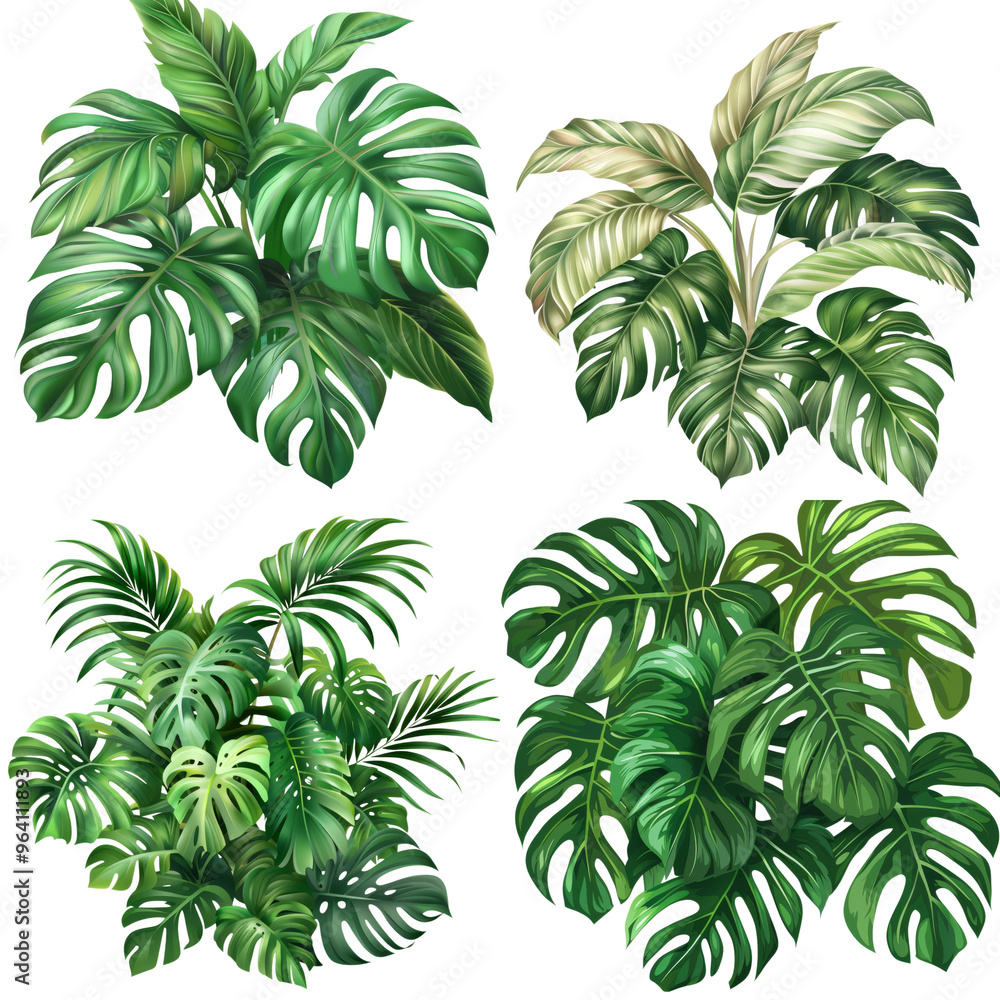 Lush Tropical Foliage Collection with Sky Background, Isolated on Transparent Lush Tropical Foliage Collection with Sky Background, Isolated on Transparent