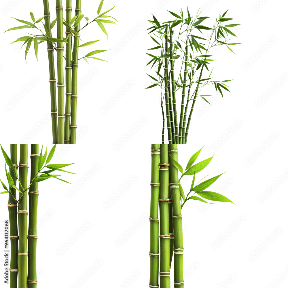 Obraz premium Bamboo and Tropical Green Plants, Perfect for Asian-themed Decor, Isolated on Transparent Background