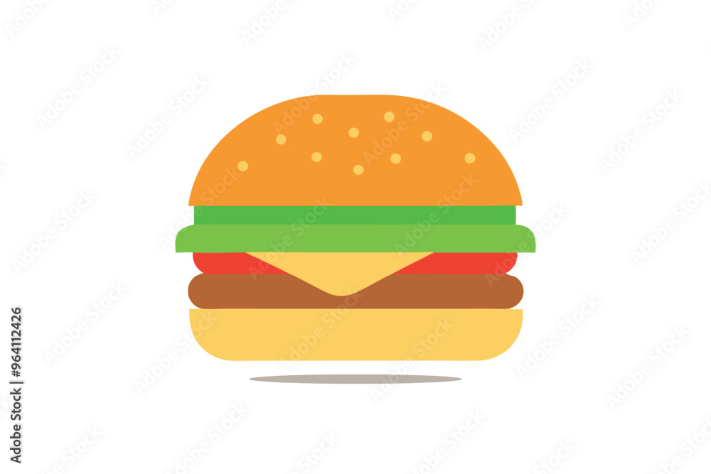 Flat Vector Illustration of a Cheeseburger Icon Flat Vector Illustration of a Cheeseburger Icon