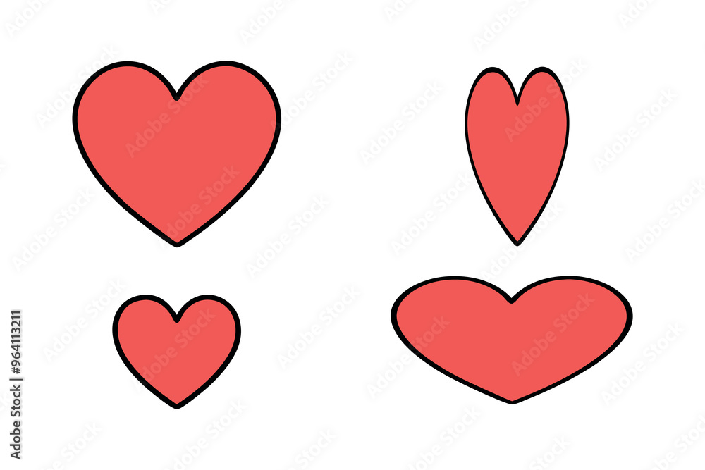 set of hand-drawn red hearts shape collection set of hand-drawn red hearts shape collection