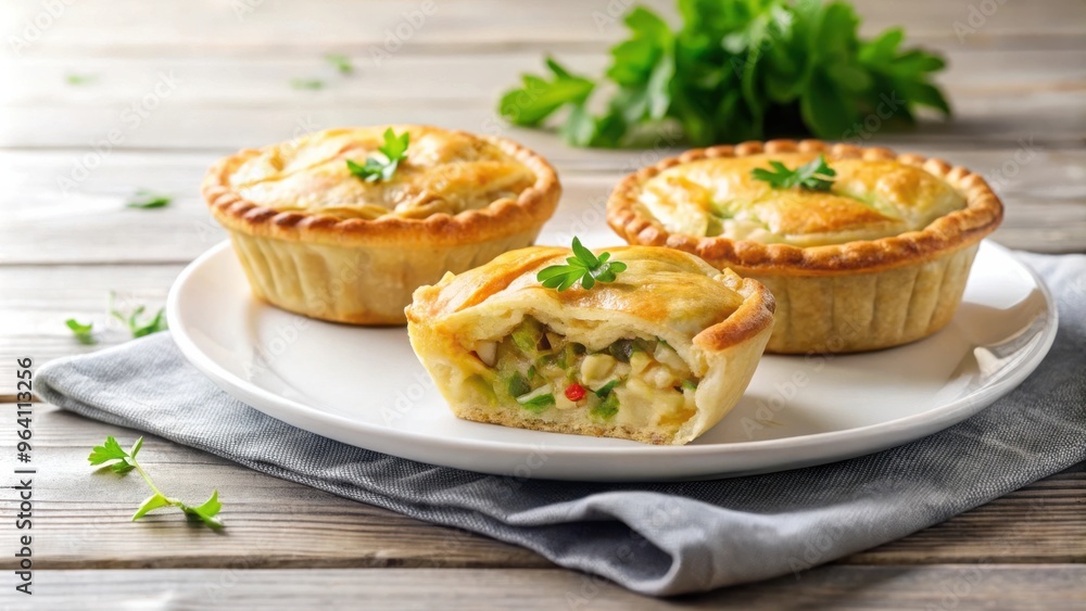 Two delicious cabbage pies served on a white plate Two delicious cabbage pies served on a white plate
