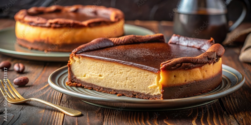 Fototapeta premium Delicious homemade chocolate Basque burnt cheesecake perfect for dessert