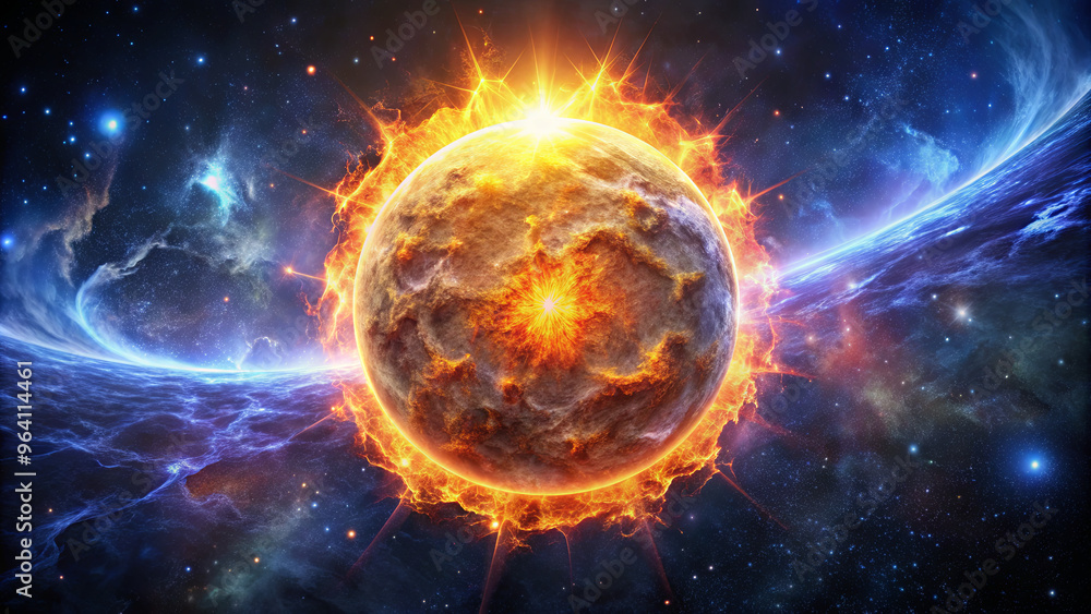 A celestial body radiates intense heat and light, creating a stunning visual effect in the vastness of space, flanked by colorful galaxies and nebulae A celestial body radiates intense heat and light, creating a stunning visual effect in the vastness of space, flanked by colorful galaxies and nebulae
