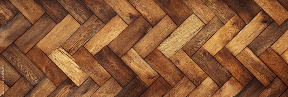 Herringbone patterned wooden flooring showcases a variety of natural shades and unique textures Herringbone patterned wooden flooring showcases a variety of natural shades and unique textures