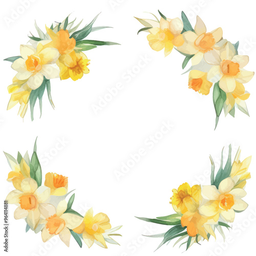 Watercolor daffodil floral corners
