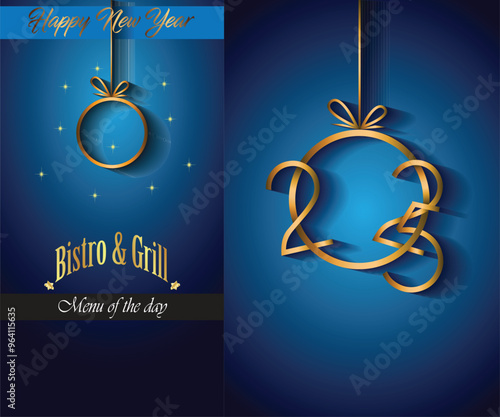 2025 Happy new year restaurant menu template for your seasonal flyers or invitations background.