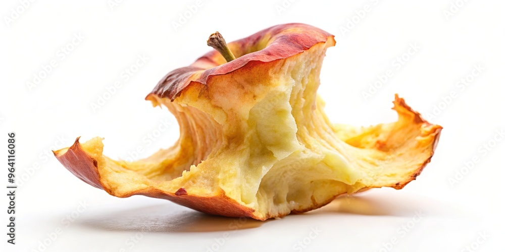 Close-up shot of discarded apple core isolated on white background Close-up shot of discarded apple core isolated on white background