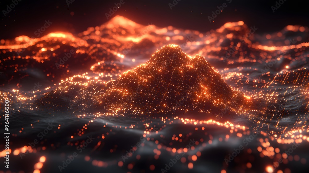 Fototapeta premium Glowing Abstract Landscape with Mountains and Bokeh Lights