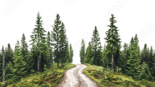 Narrow forest road ,isolated on a pure white background