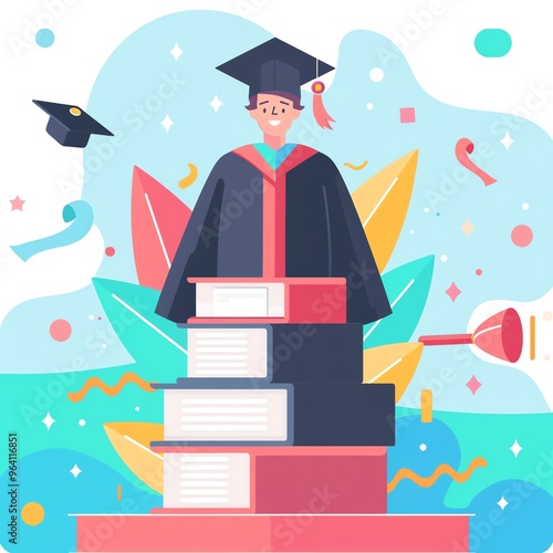 Dean s list recognition, academic excellence, flat design illustration photo