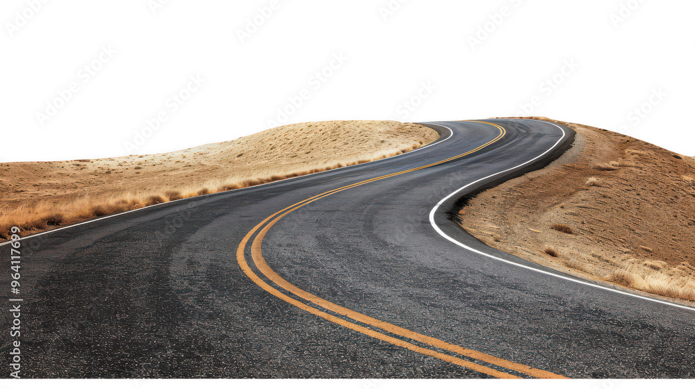 Fototapeta premium Windswept plateau road ,isolated on a pure white background