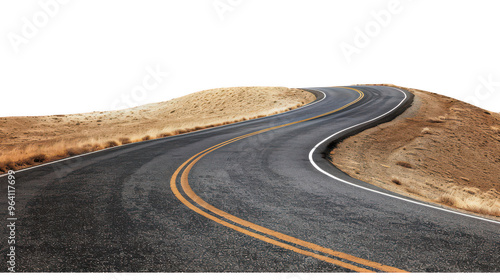 Windswept plateau road ,isolated on a pure white background