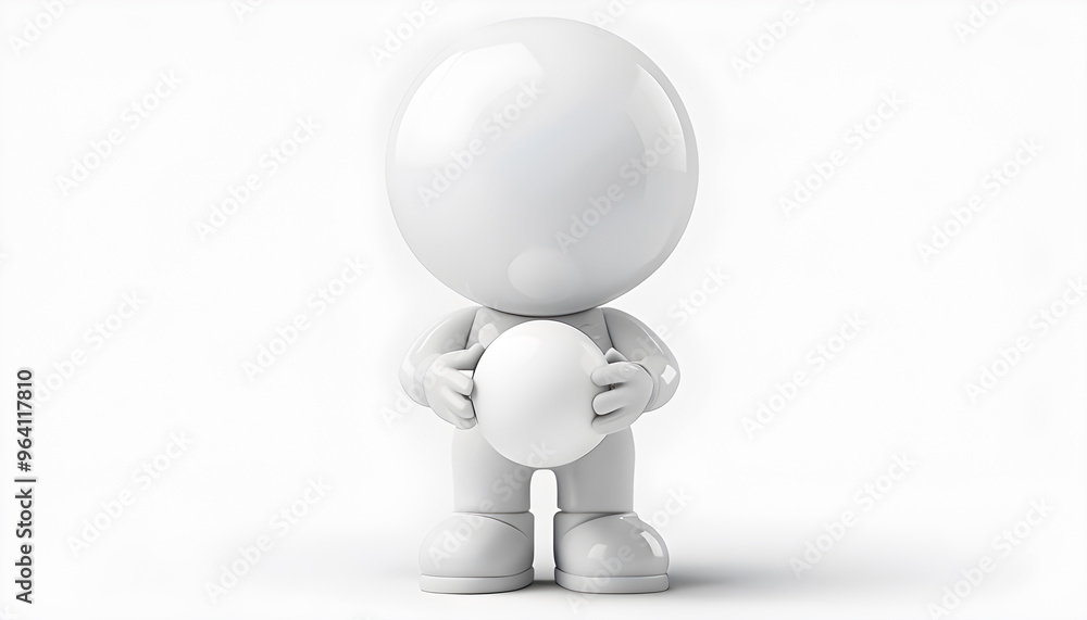 A 3D rendering of a cartoonish white glossy humanoid character holding a volleyball, positioned in a minimalist environment, showcasing simplicity and modern design. A 3D rendering of a cartoonish white glossy humanoid character holding a volleyball, positioned in a minimalist environment, showcasing simplicity and modern design.