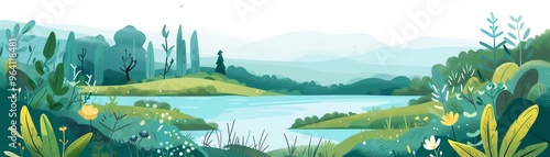 Ecosystem restoration, rebuilding natural habitats, flat design illustration