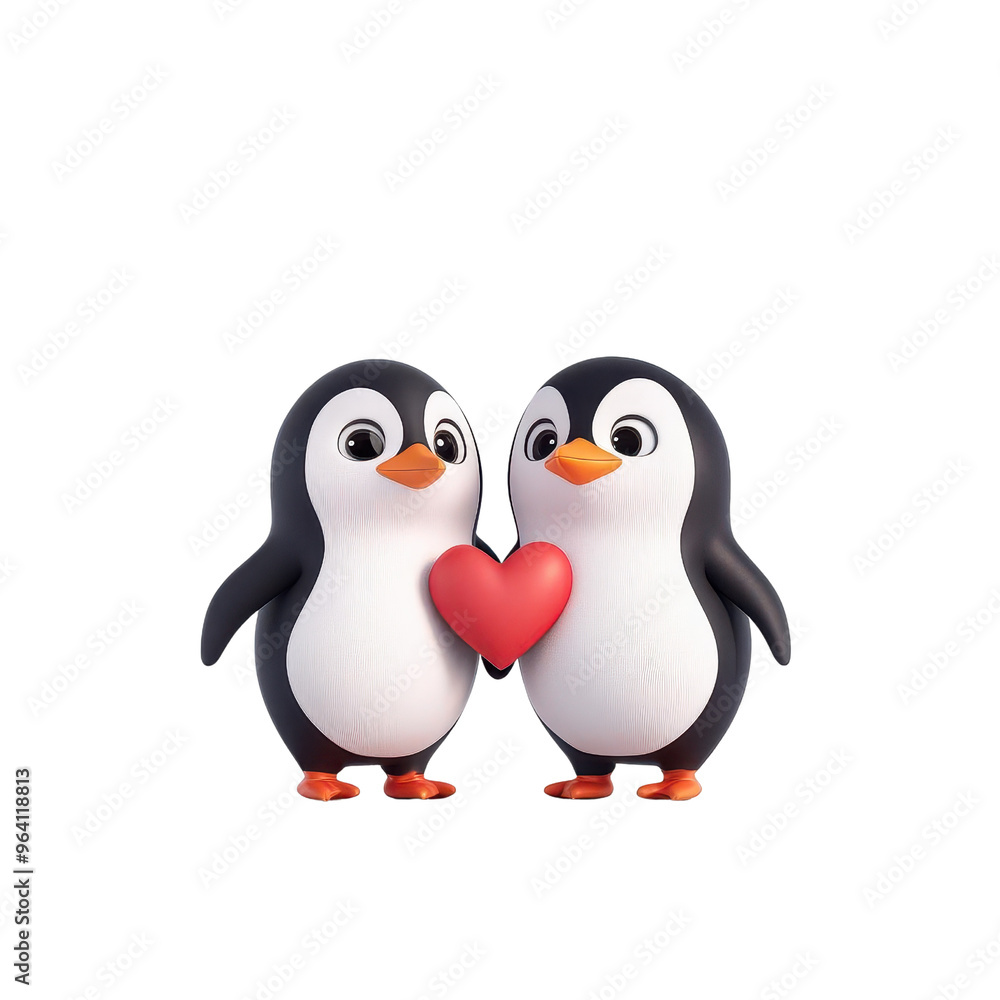 Adorable penguins holding a heart, symbolizing love and friendship in a playful design, perfect for showcasing affection. Adorable penguins holding a heart, symbolizing love and friendship in a playful design, perfect for showcasing affection.