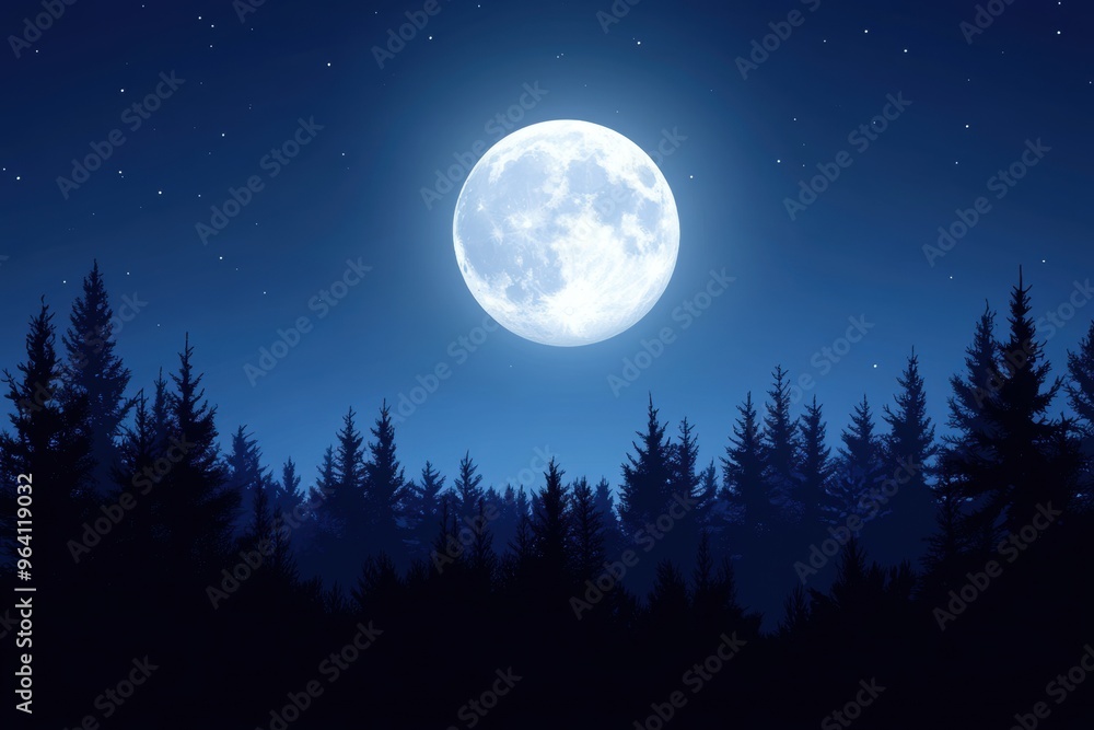 Enchanting full moon tranquil landscape at night Enchanting full moon tranquil landscape at night