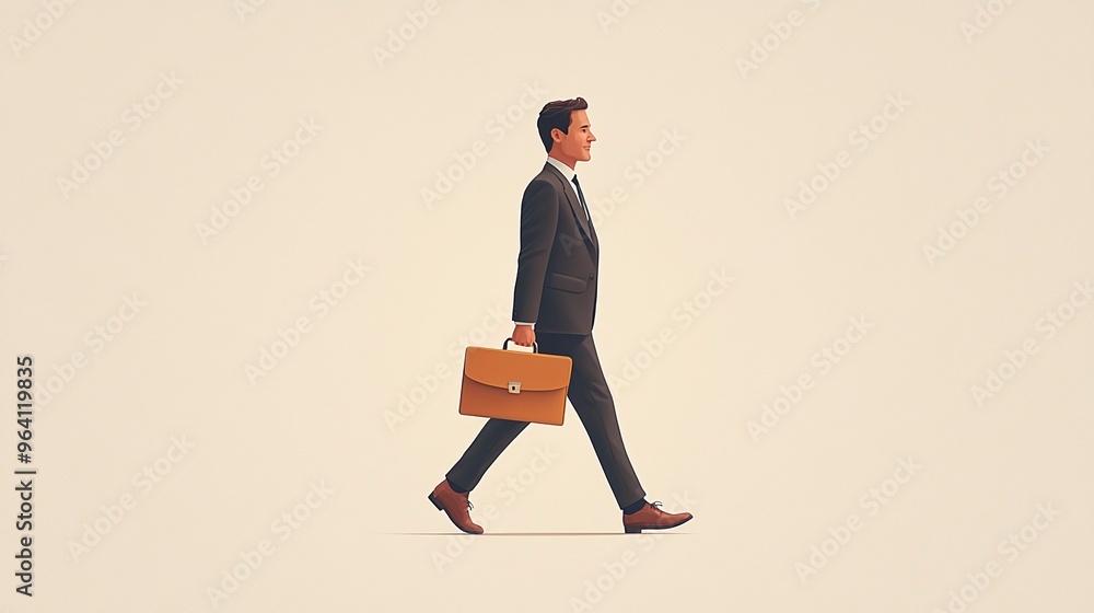 Minimalist Businessman Walking with Briefcase on Endless Canvas Minimalist Businessman Walking with Briefcase on Endless Canvas