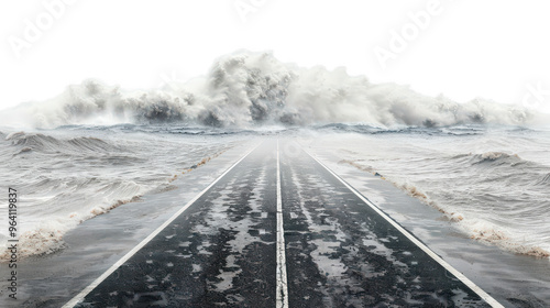 Tsunami evacuation road ,isolated on a pure white background