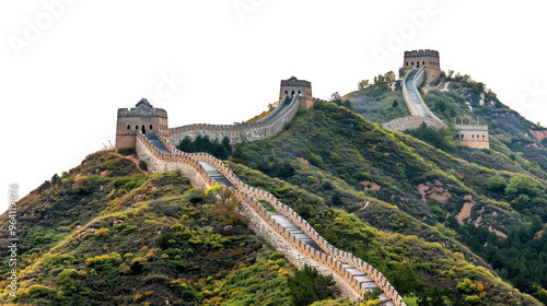 Great Wall of China winding road ,isolated on a pure white background