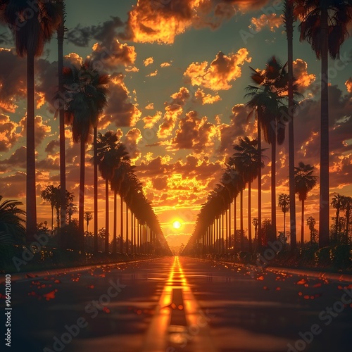 Tropical Sunset by the Beach This captures the essence of the sunset over the sea, palm trees, and tropical vibes, blending the tags naturally photo