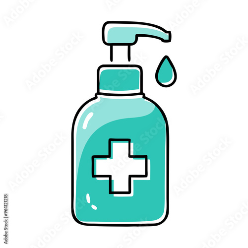 Hand Sanitizer Icon in Minimalist Style, Blue and White, Hygiene and Safety Symbol