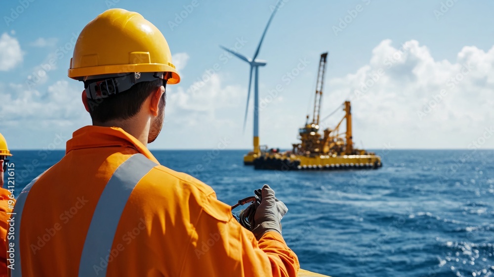 Offshore wind turbine maintenance by engineers at sea - Renewable energy sector development Offshore wind turbine maintenance by engineers at sea - Renewable energy sector development