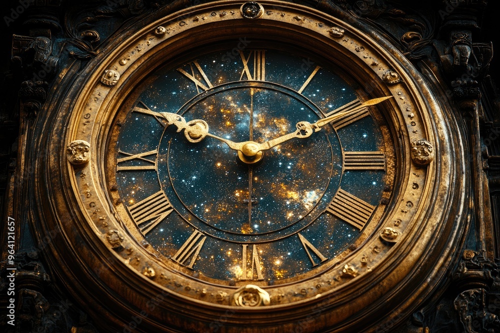 Golden clock showing the beauty of time and space Golden clock showing the beauty of time and space