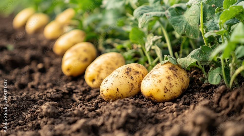 Fresh organic potato growing in the field Fresh organic potato growing in the field