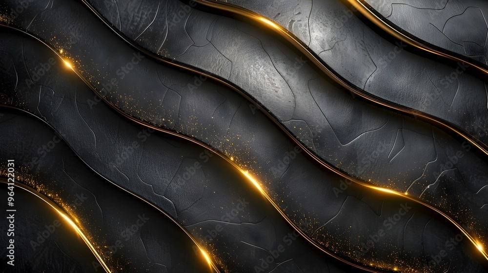 Obraz premium A black and gold wave pattern with a shiny, metallic look 
