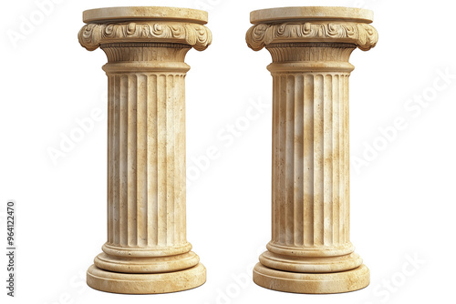 A pair of beautifully crafted classical marble columns, featuring intricate fluted shafts and ornate capitals.  photo