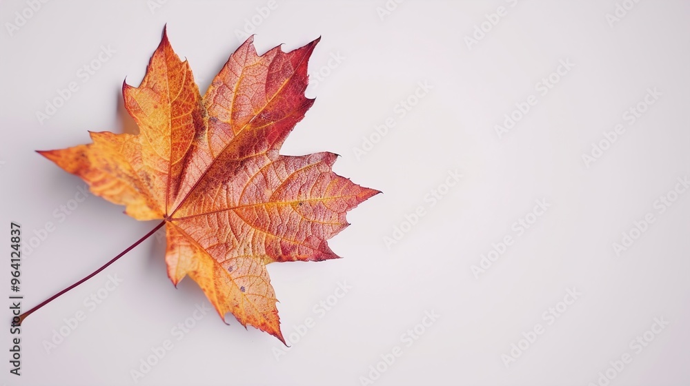 A detailed maple leaf with vibrant autumn colors on a pure white background. A detailed maple leaf with vibrant autumn colors on a pure white background.