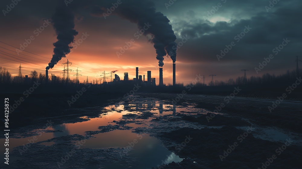 Industrial factories emit black smoke into the sky Industrial factories emit black smoke into the sky