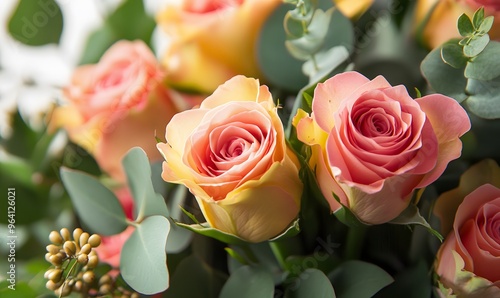 Bouquet of Pink and Yellow Roses 