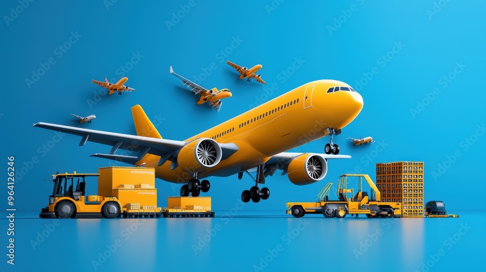 Obraz premium Aviation logistics improvement for merchandise, flat design illustration