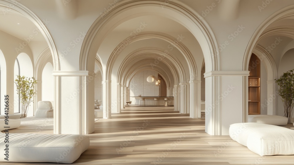 Fototapeta premium Sophisticated arched architectural design for both interior and exterior spaces, with a realistic 3D background that enhances elegance