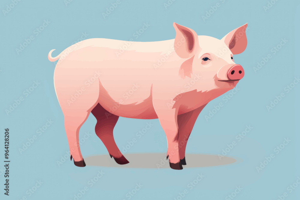 Fototapeta premium Cartoon pig illustration on blue