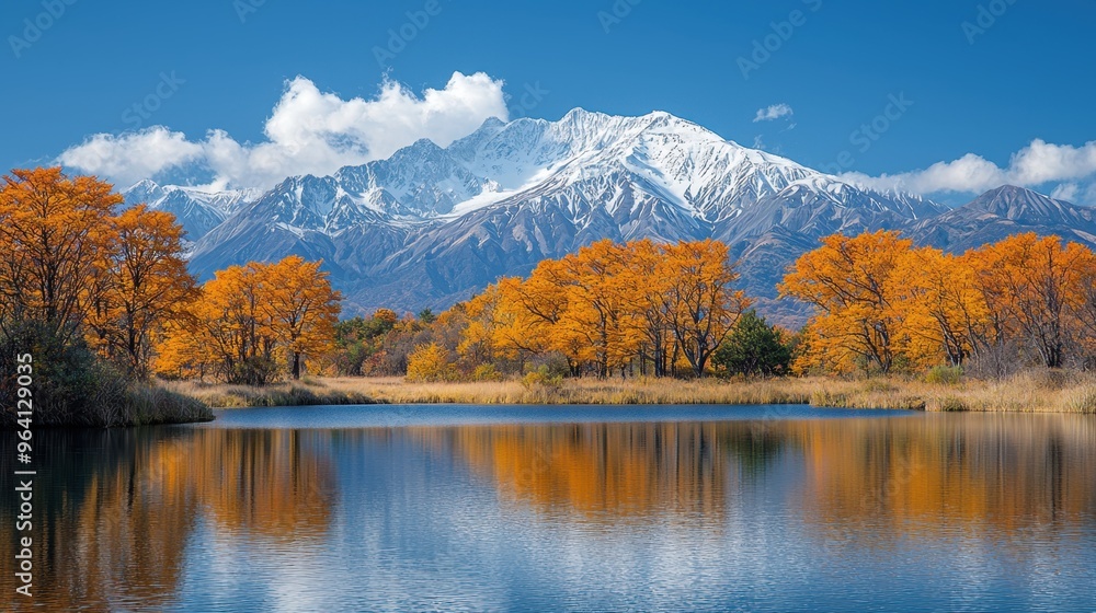 Tranquil Reflections of Snowy Mountain Peaks at Serene Lake - Majestic Alpine Landscape Tranquil Reflections of Snowy Mountain Peaks at Serene Lake - Majestic Alpine Landscape
