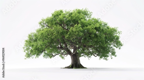 A detailed oak tree with realistic leaves and bark texture on a pure white background.