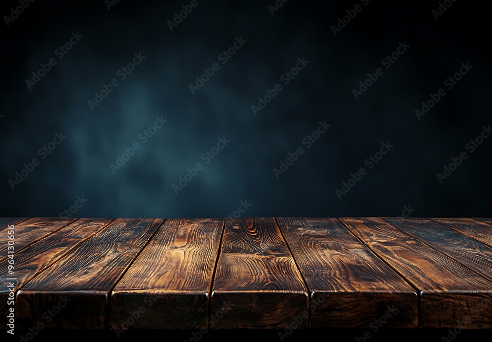 Dark Wooden Table Surface with Mysterious Background Dark Wooden Table Surface with Mysterious Background